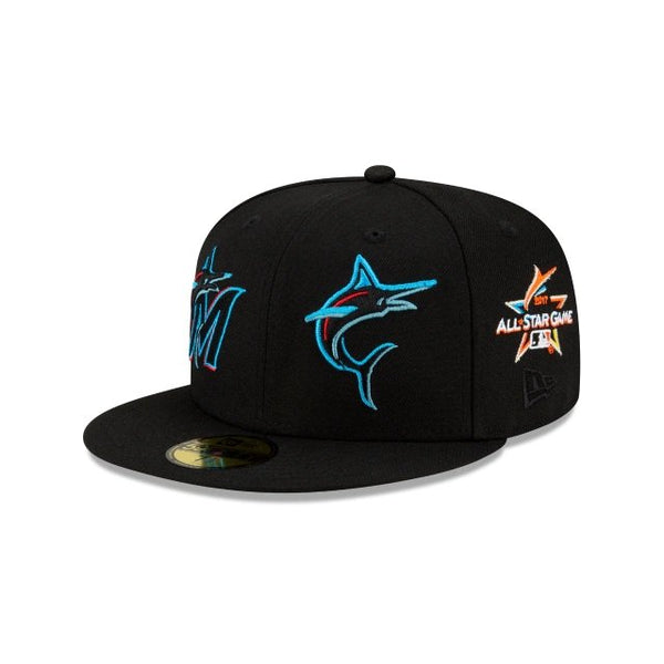 New Era Miami Marlins Varsity Letter 59FIFTY Mens Fitted Hat White
