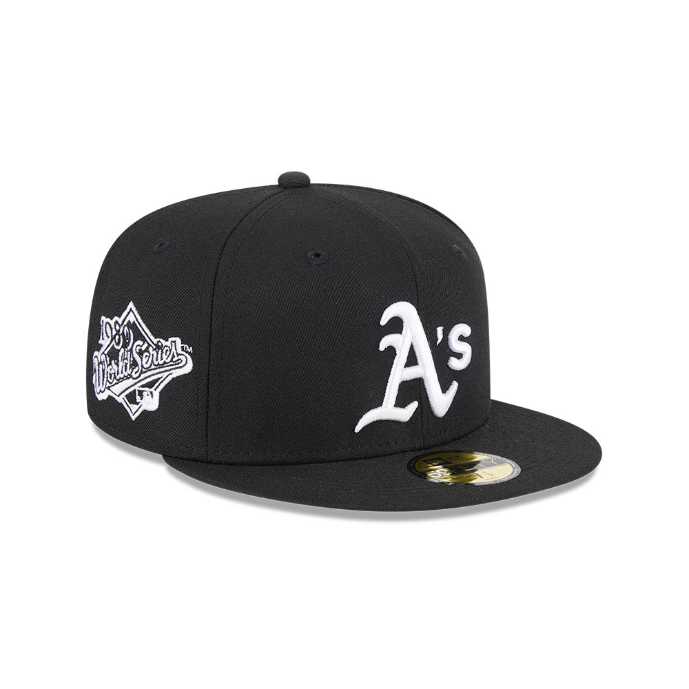 Oakland Athletics New Era 1989 World Series Side Patch Black & White 59FIFTY Fitted Hat - Black 7 3/8