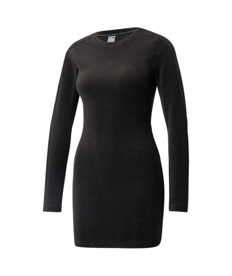 Puma Womens Velour T7 Fitted Dress Black Black Size L