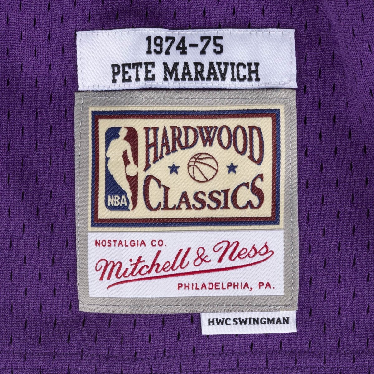 Mitchell & Ness Fadeaway Swingman Pistol Pete Maravich New Orleans Jazz 1974-75 Jersey (SMJY4253-NOJ74PMAGNPR) Green/Purple / S