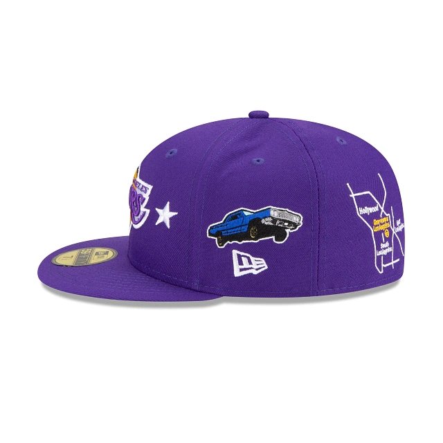 Los Angeles Lakers New Era Piped Two-Tone 39THIRTY Flex Hat - Gray/Purple